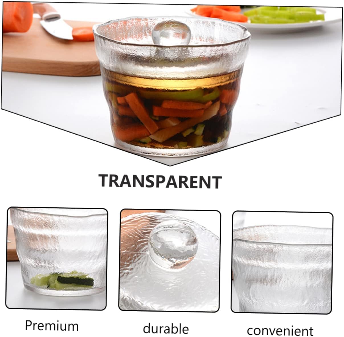 PRETYZOOM Transparent Pickle Storage Container Airtight Glass Jar with Strainer for Pickling Food Storage Preserving No Lead for Homemade Vegetables
