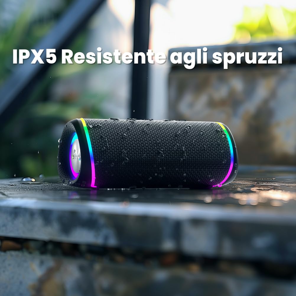 RIENOK Cassa Bluetooth Potente Portatile 30W Impermeabile Speaker Bluetooth 5.3, Chiamata in Vivavoce, Vero Stereo Senza Fili, Luce LED, Supporta TF & AUX, Ricaricabile Tipo-C