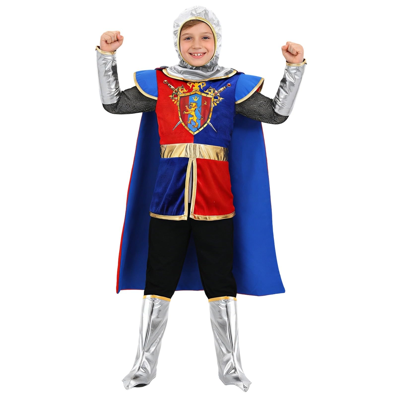 Costume da cavaliere medievale per bambini, costume da re Arthur Karack, pantaloni, mantello, 3 pezzi, cosplay, feste a tema, spettacoli, giochi di ruolo, clubwear