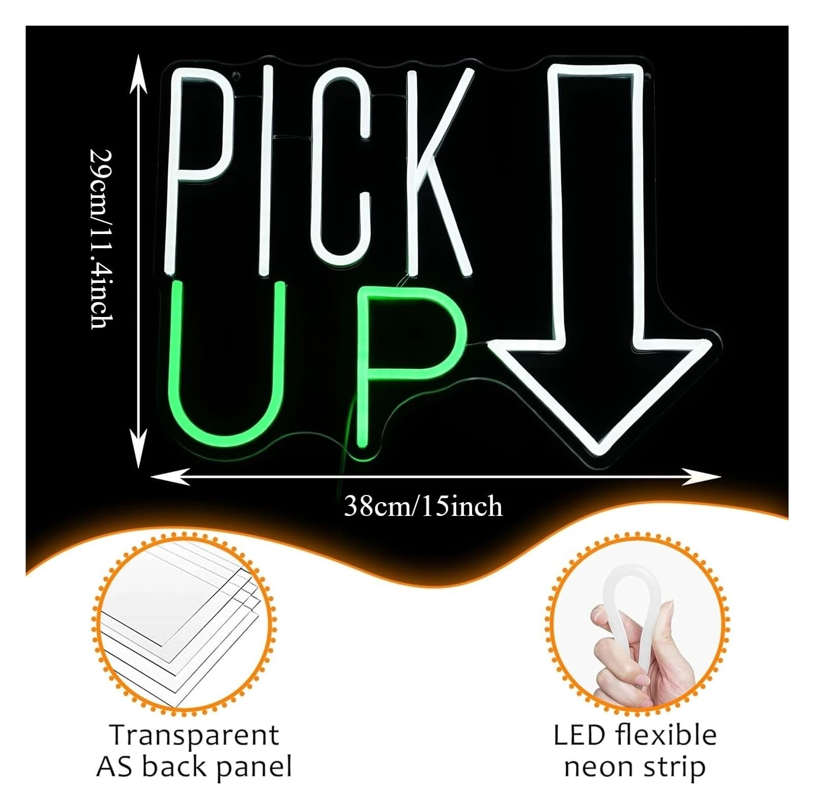 Luces de neón Letrero De Neón"Pick Up" Luz LED USB Para Tienda, Restaurante, Bar, Aperitivos, Café, Decoración Tiki, 38x29cm