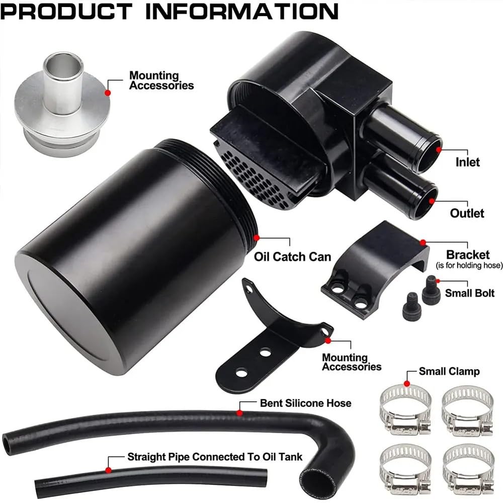Kit de tanque de depósito de lata de captura de aceite con manguera de radiador de silicona, Compatible con Bmw N20/N26 (negro) depósito de dirección asistida