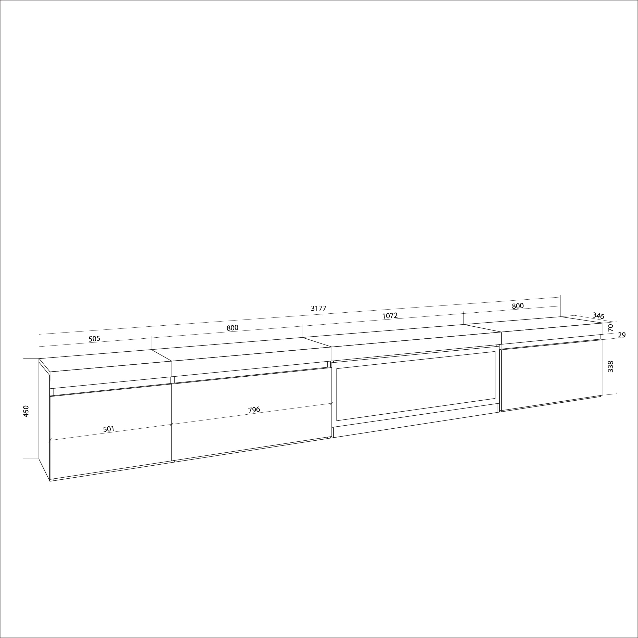 Skraut Home | Mueble TV | Televisión | Muebles de salón, almacenaje | 317x45x35 cm | Chimenea eléctrica XXL | Colgado, Suspendido | Estilo Moderno | Roble