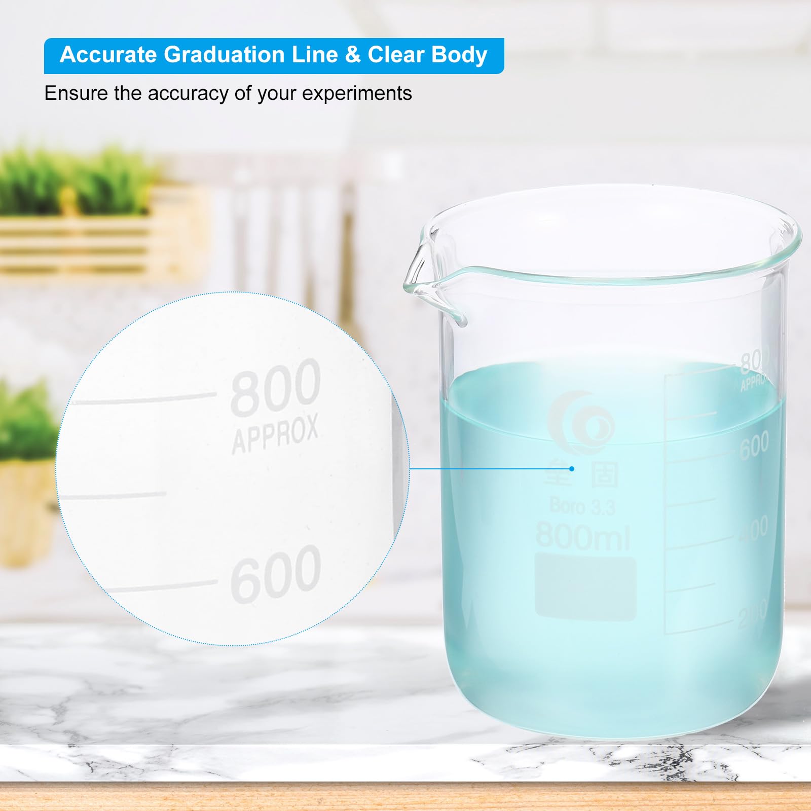 PATIKIL 800ml Vaso De Vidrio Bajo, 4 Piezas Vasos De Vidrio Borosilicato 3.3 Con Escala Y Pico Para Experimentos De Laboratorio, Cocina Y Repostería, Transparente