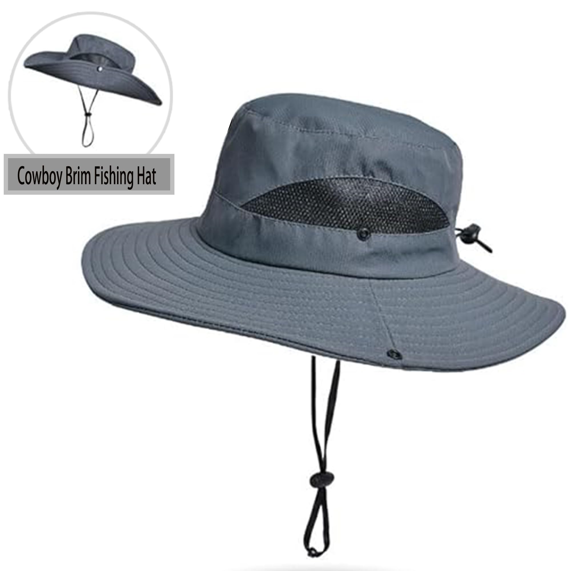 UTOWO Wide Brim Sun Hats for Men Women Outdoor Sun Protection Fishing Hat Bucket Safari Cap with Breathable Mesh for Beach, Hiking, Travel Dark Grey