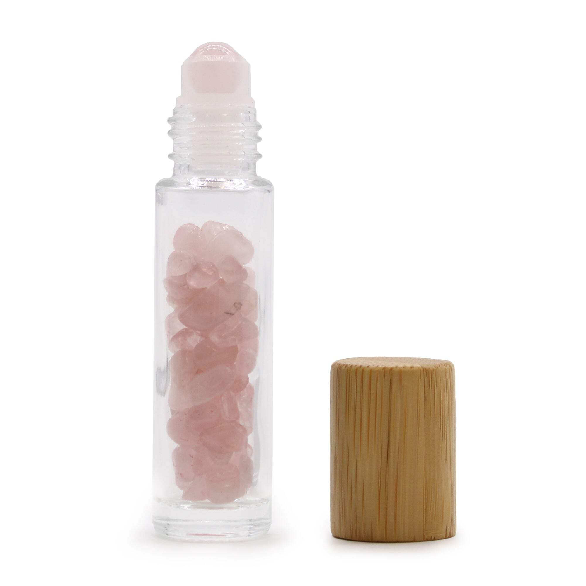 Ancient Wisdom Rose Quartz Gemstone Essential Oil Roller Bottle - Wooden Cap