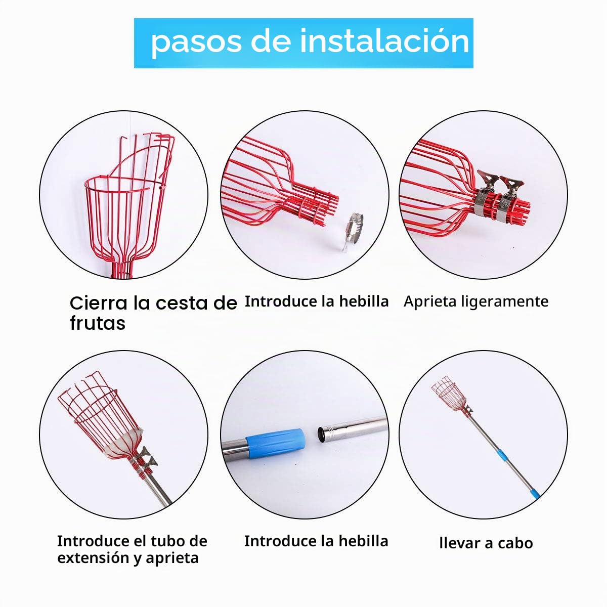 Recogedor de fruta Palo Para Recoger Frutas con 4M Poste de extensión Recogefrutas Pinzas extensibles para jardinería con Cesta picadora de Frutas con Barra telescópica de Aluminio Ligero Y bolsa