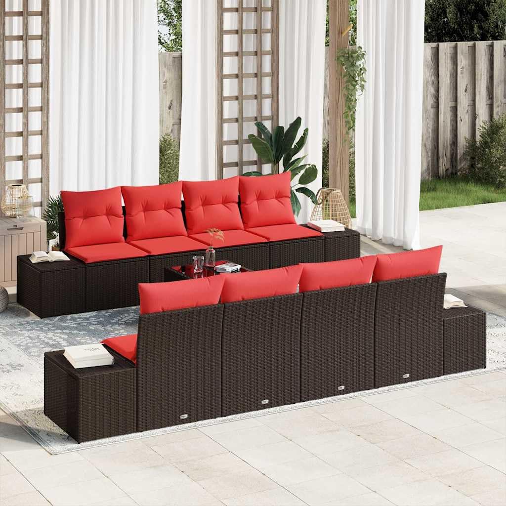 Set di divani da giardino in polyrattan, 9 pezzi, beige e