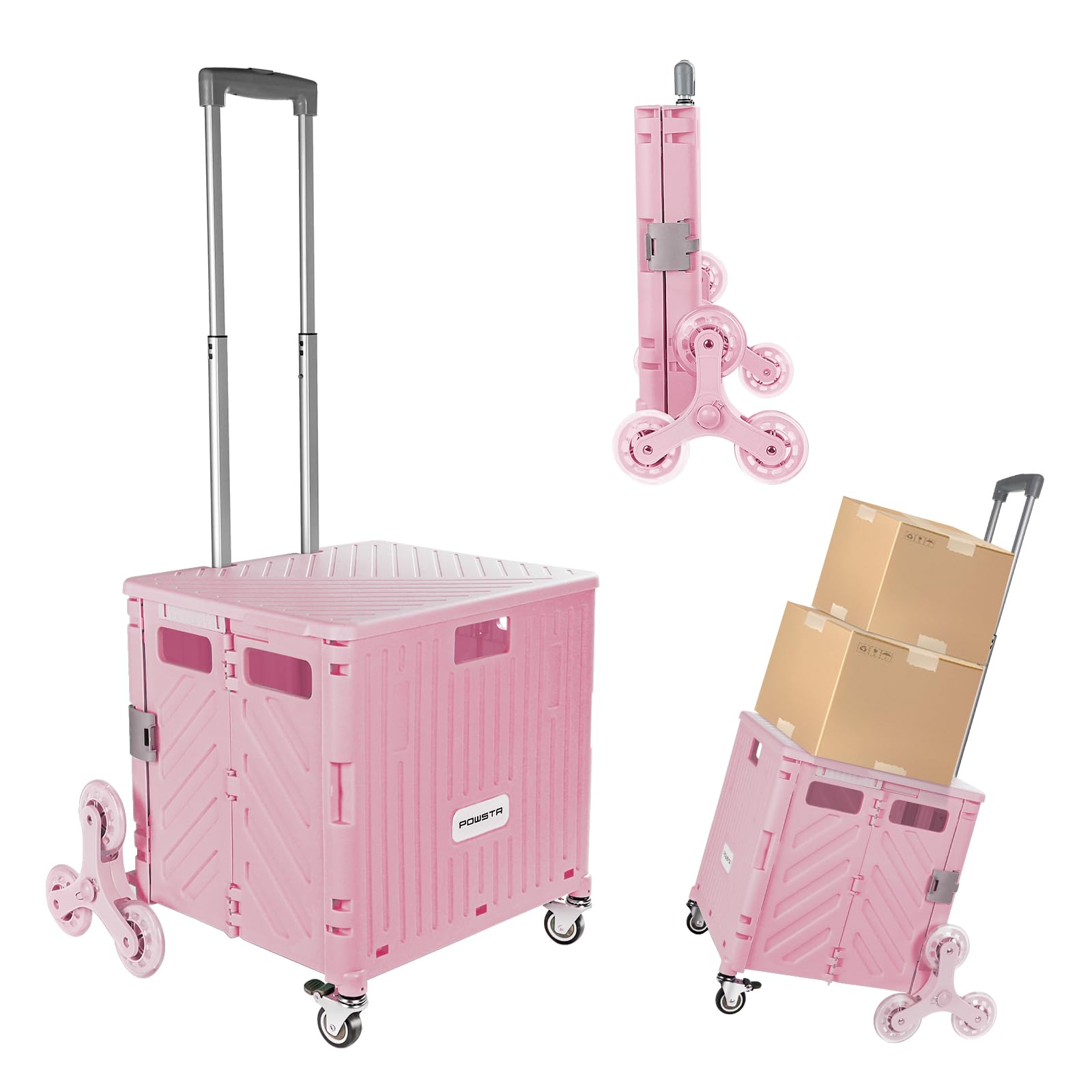 POWSTR Chariot de courses pliable avec roues d'escalade, chariot d'escalade de 70 L avec couvercle amovible et poignée réglable en aluminium, caisse roulante pour camping, maison, bureau, shopping POWSTR Chariot de courses pliable avec roues d'escalade, chariot d'escalade de 70 L avec couvercle amovible et poignée réglable en aluminium, caisse roulante pour camping, maison, bureau, shopping