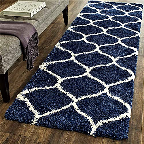 Image of Super Ultra Modern Soft Shaggy Handcrafted Anti-Skid Silk Touch Carpet, Size 2x5 Feet, Color Navy Blue