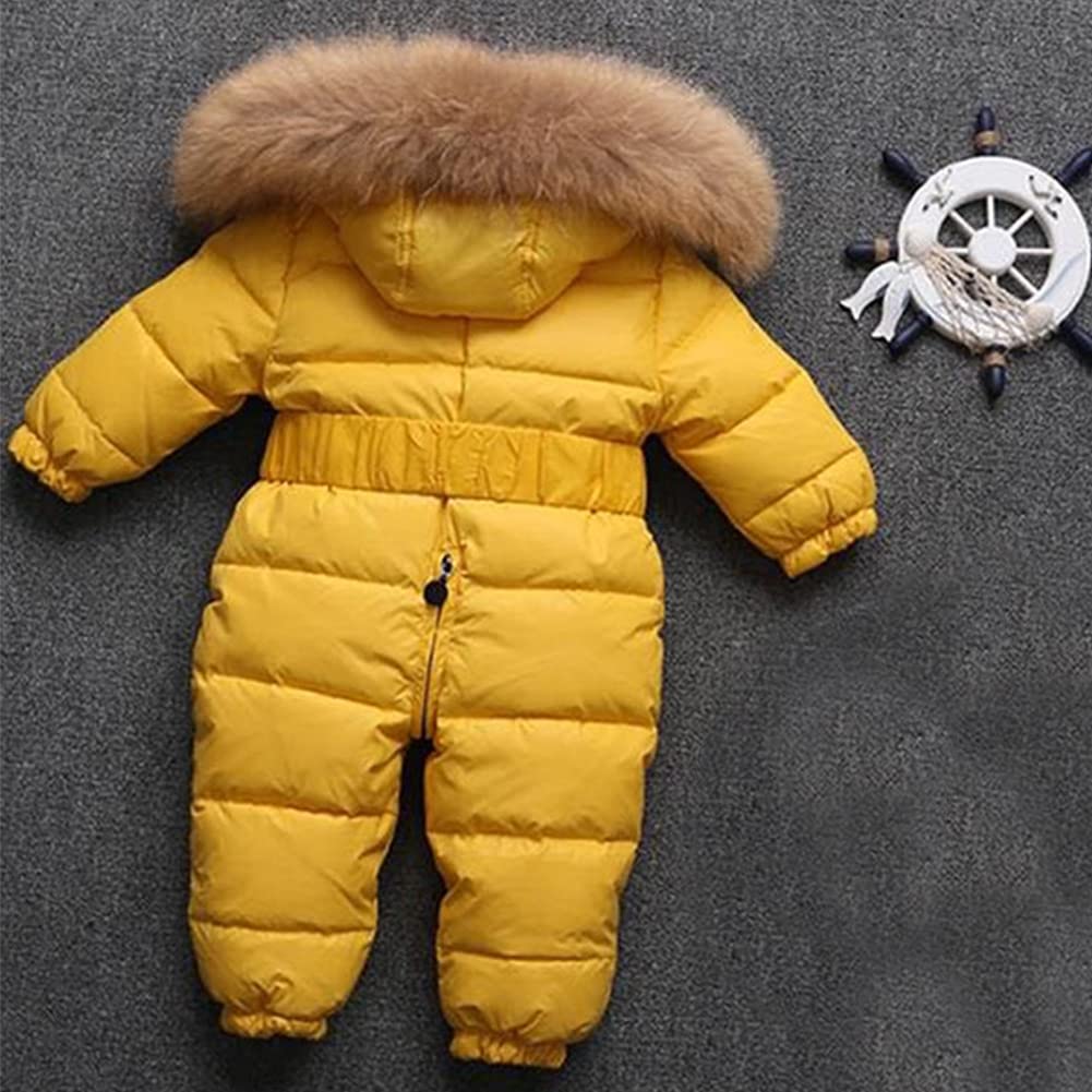 Traje de nieve, Ropa Nieve para bebé y niño, de plumón, para invierno, con capucha de piel, amarillo, 104/110 cm