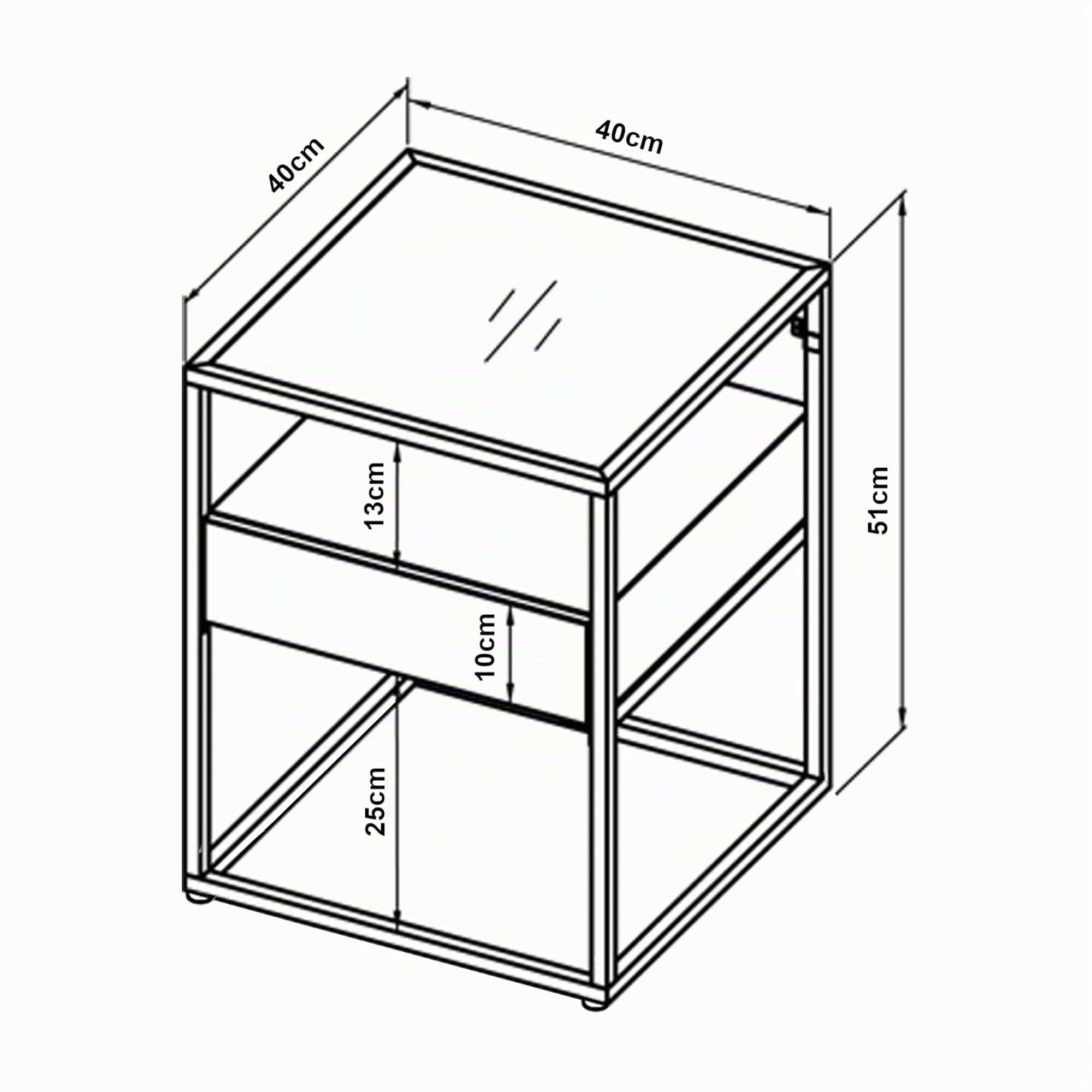 [en.casa] Mesa Auxiliar Vissenbjerg con Cajón Mesilla de Noche Versátil Cuadrada para Salón Dormitorio Cristal Templado y Acero 51 x 40 x 40 cm - Blanco Mate