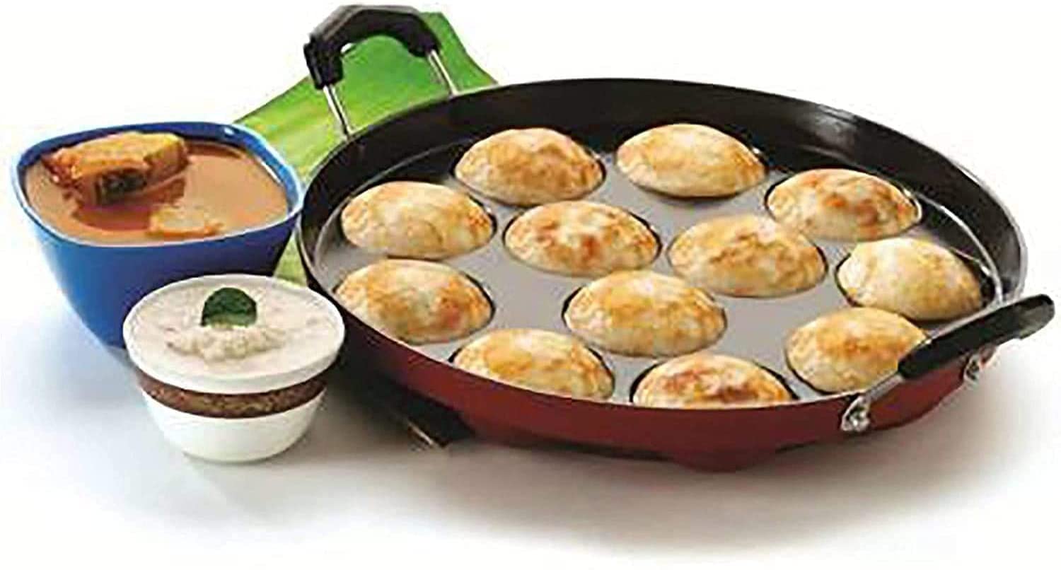 Poêle Appam Patra antiadhésive à 12 alvéoles pour stopper les ratés de cuisson des mini beignets