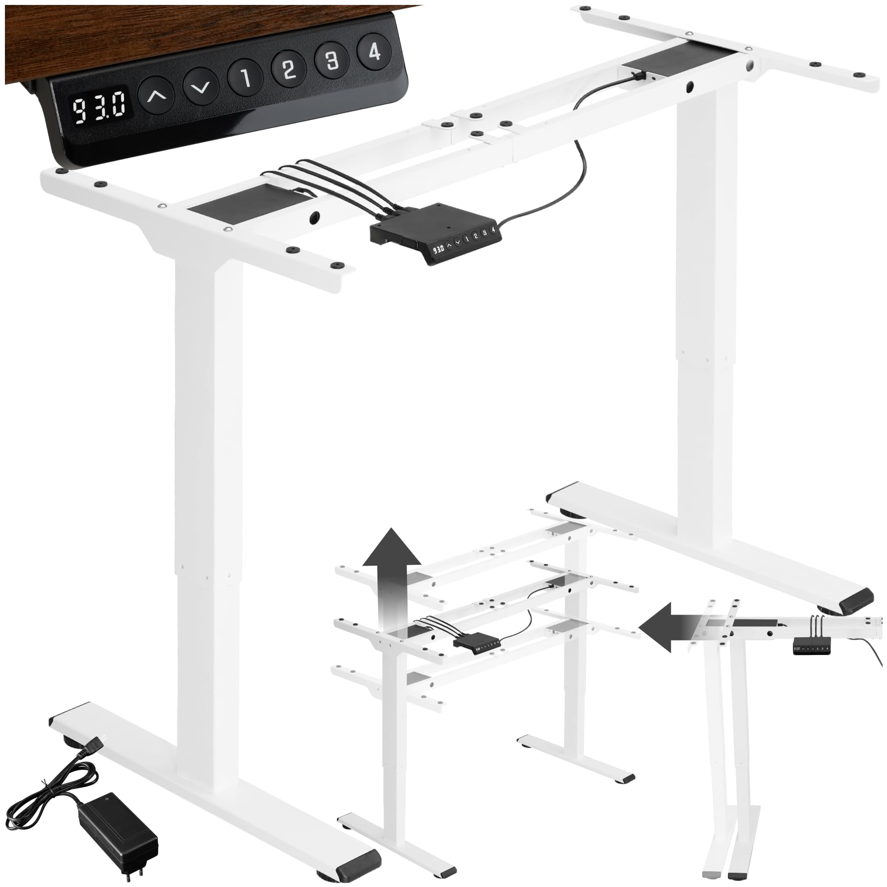 Escritorio Elevable Eléctrico Tectake - Altura Ajustable Sin Escalones, Acero, 100 Kg Carga, Motor Silencioso, Blanco
