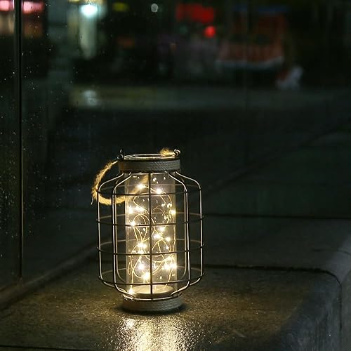 Miniatura 6 de JHY DESIGN Linterna LED de jaula de metal, funciona con pilas, luz de acento inalámbrica de 9.4 pulgadas de alto con 20 luces de hadas, ideal para