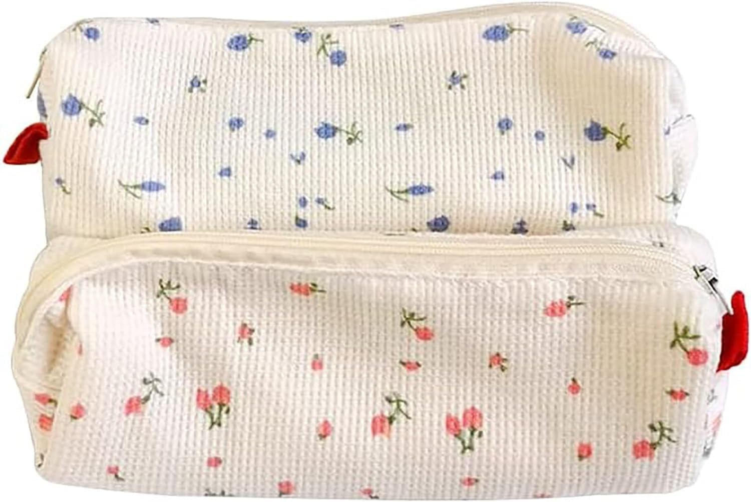 Enyolidimk 2 Pcs Stationery Storage Bags Floral Pencil Case Cute Canvas Pen Bag Portable Pencil Pouch Makeup Bag for Stationery Cosmetics Storage Pencil Cases (Pink and Blue)