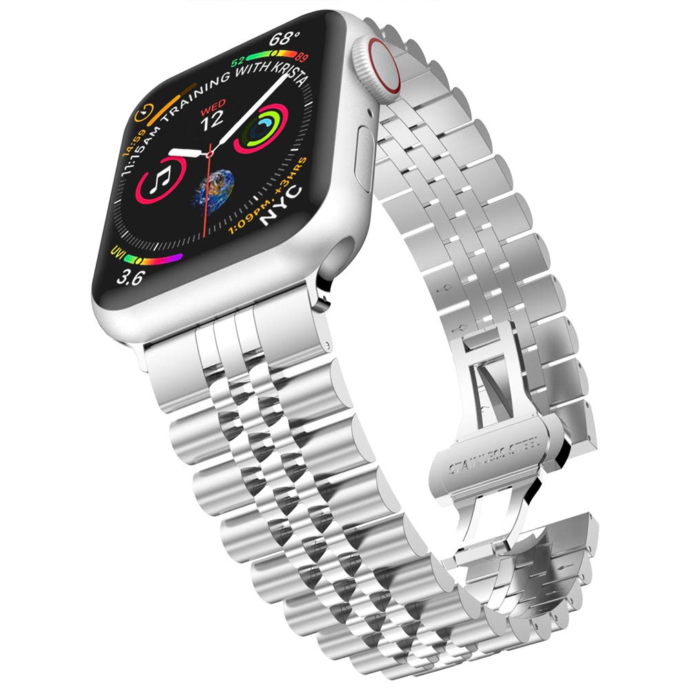 baozai Compatible with Apple Watch Band Series 9 49mm 45mm 44mm 42mm, Stainless Steel iWatch Band with Butterfly Folding Clasp for iWatch Band Ultra2/Ultra/Series 9/8/7/6/5/4/3/2/1