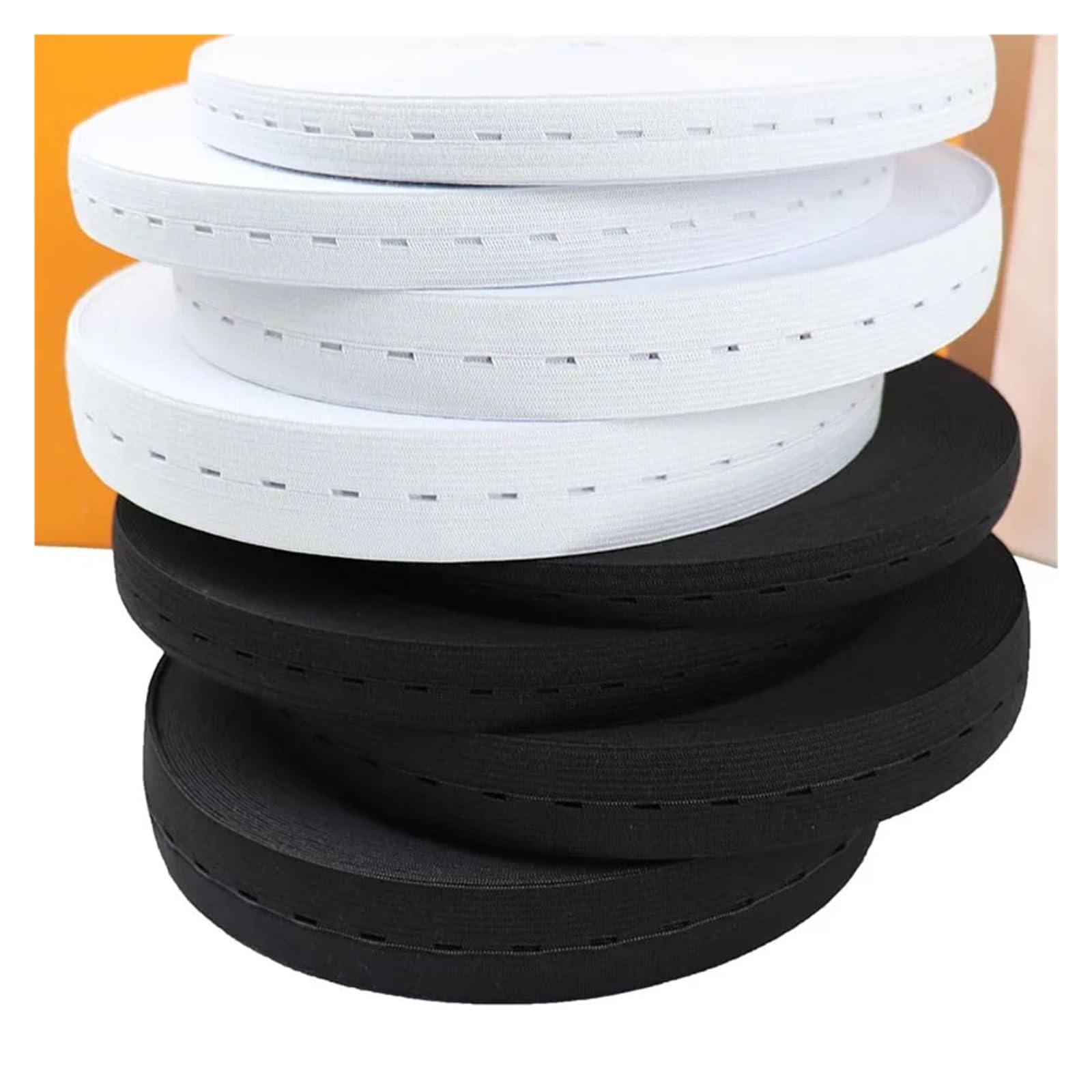 Elastyczny sznurek z dziurkami, Gumki do szycia dziurek na guziki Czarne Białe 15-30 mm 2-10 metrów(Black,10 Meters)