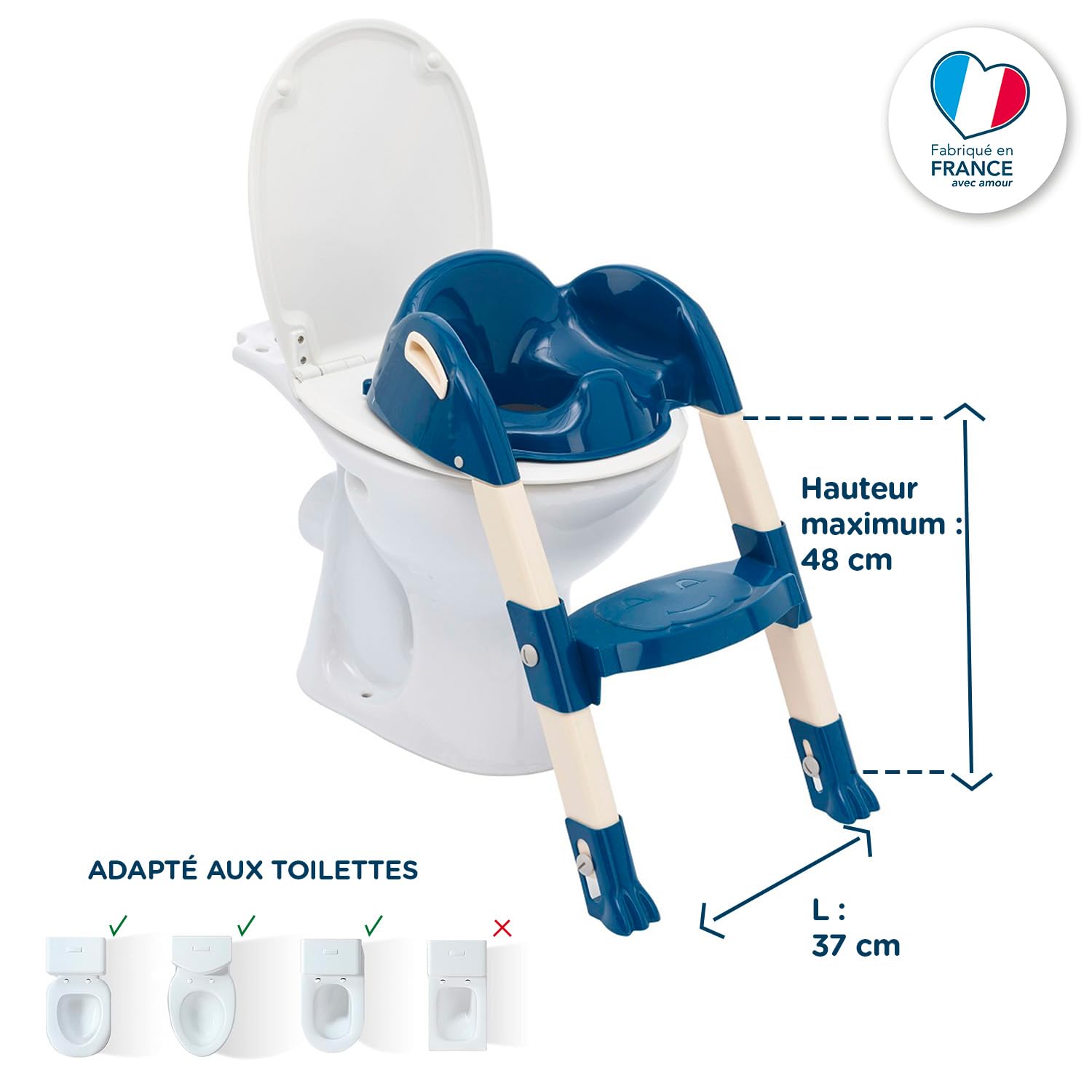 THERMOBABY - Riduttore WC per bambini - Kiddyloo - Intelligente, giocoso e igienico - Piedi regolabili - Gradino antiscivolo - Pieghevole e compatto - A partire dai 18 mesi - Made in France-Blu Oceano