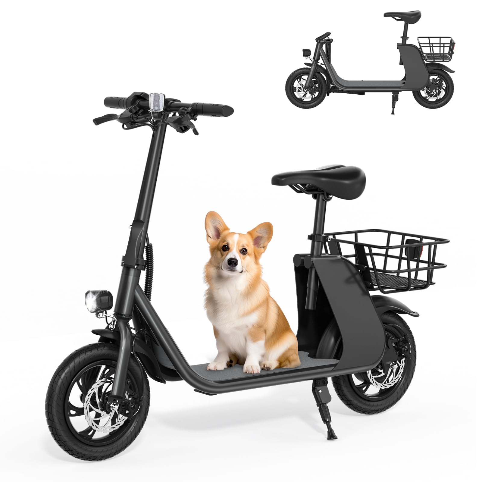 RIDWIND 450/850W Peak Motor Electric Scooter with Seat for Adults, 20 MPH, 25-Mile Range, 330 lbs Load Portable E Scooter with Seat for Commuting,Dog,