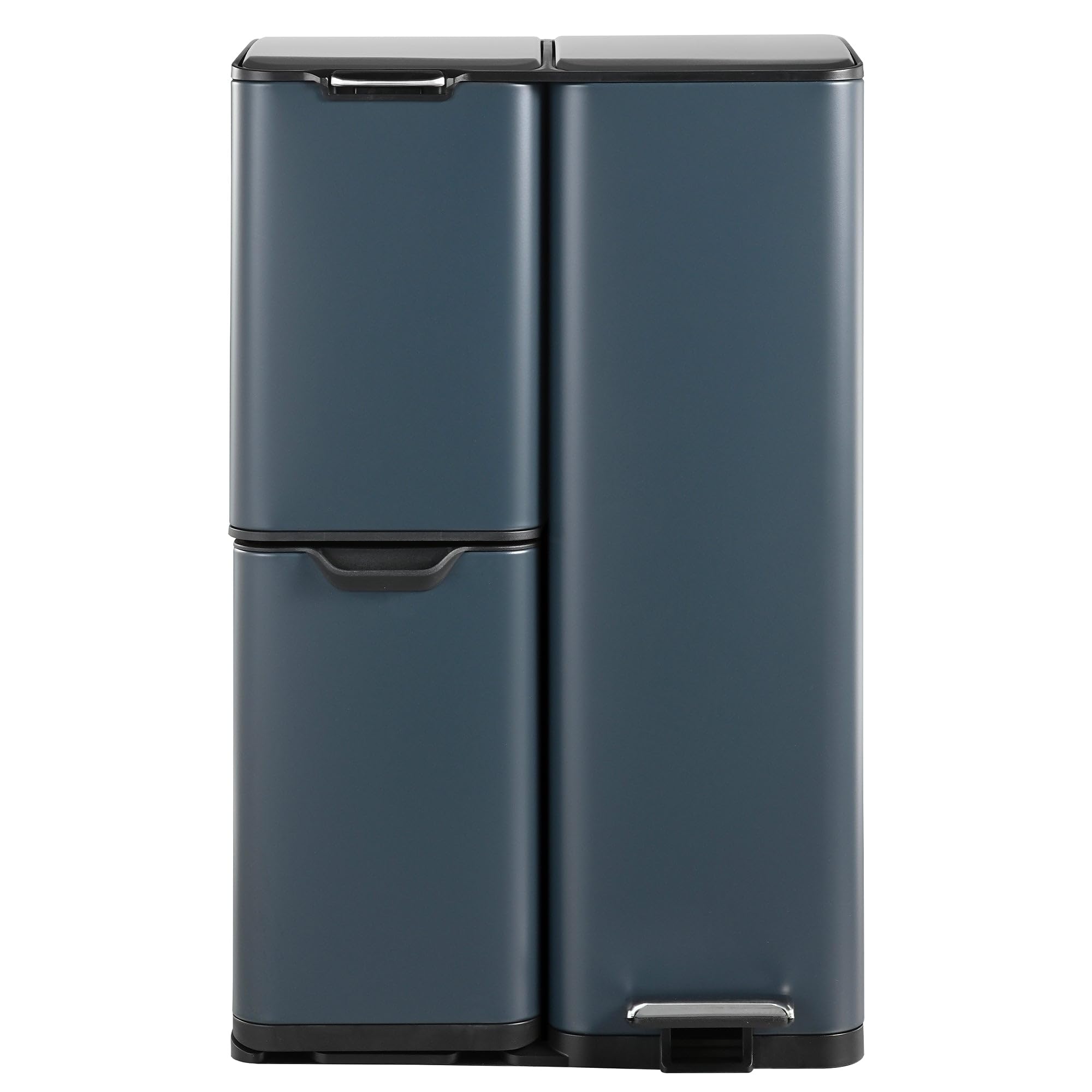 KITCHEN MOVE Poubelle de cuisine à pédale tri sélectif recyclage 60L(13+17+30L) HAJA en acier Inox Gris avec seau