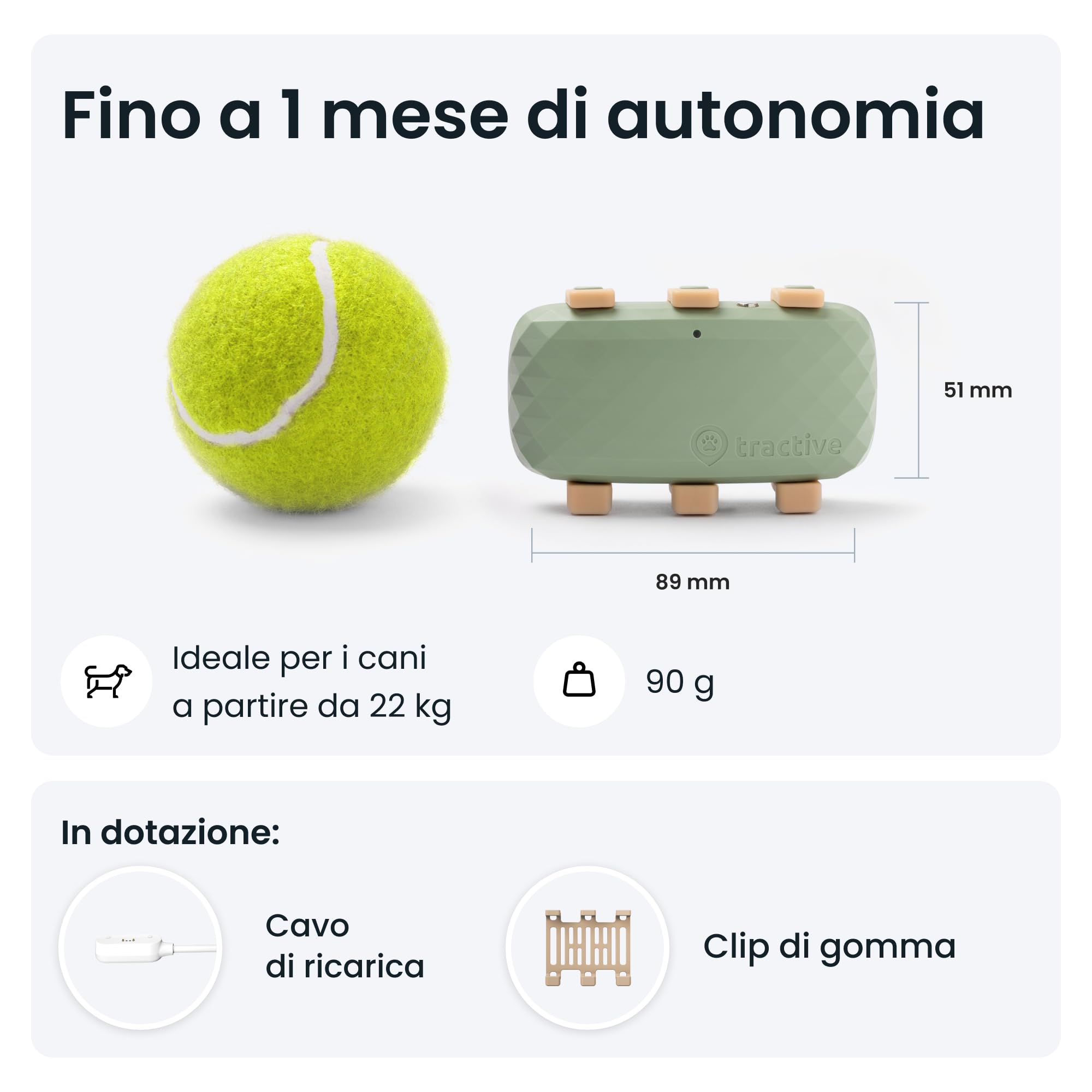 Tractive - GPS per cani XL - Fino a 1 mese di autonomia - Localizzazione in tempo reale in tutto il mondo - Notifiche antifuga - Monitoraggio dell'attività con avvisi di salute