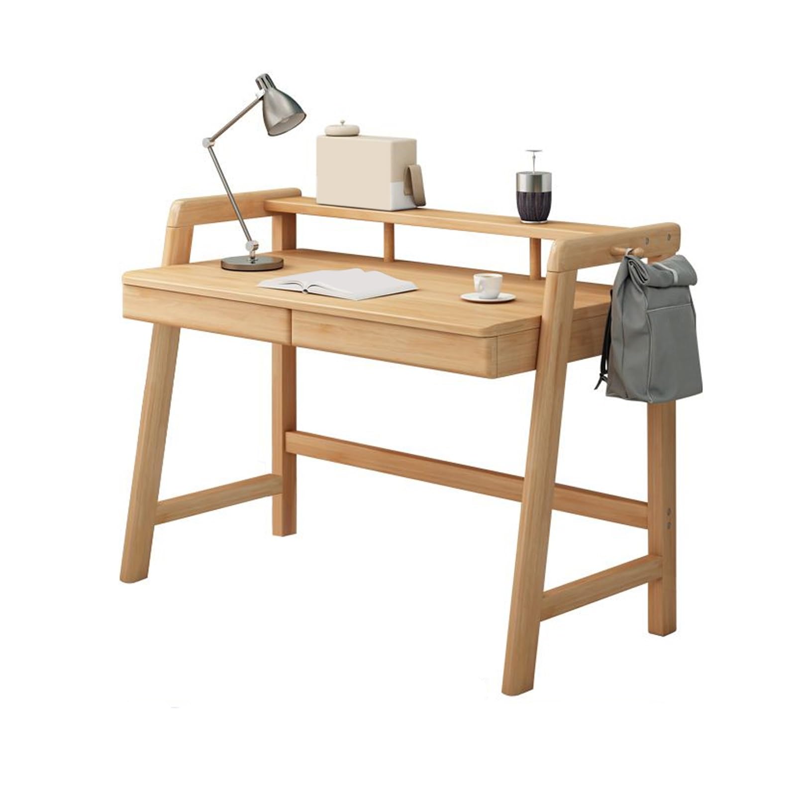 Bureau en bois d'hévéa beige table de travail stable 120 cm