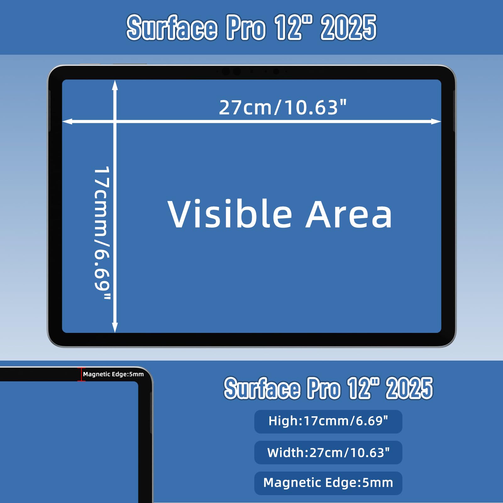 Magnétique Filtre de Confidentialité pour Microsoft Surface Pro 12 2025 (écran 12"), Amovible, Anti-Espion, Anti-éblouissement, Anti-Rayures, Filtres d'écran pour Ordinateur Surface Pro 12"