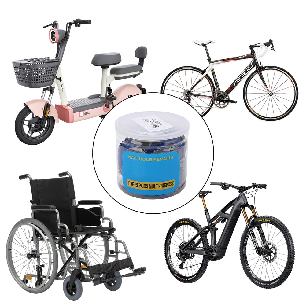 Parches de Reparación de Neumáticos 43mm en Frío 120 Pzas | Accesorios de Reparación Rápida con Parches de Goma para Tubo Interior de Coche Bicicleta y Moto