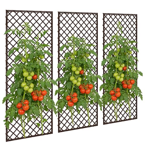 Outsunny Lot de 3 Treillis de Jardin en Osier tissé - Panneau Rectangulaire pour Plantes grimpantes pour Légumes, Fleurs, Vignes, 43 x 2 x 112 cm, Effet Bois...