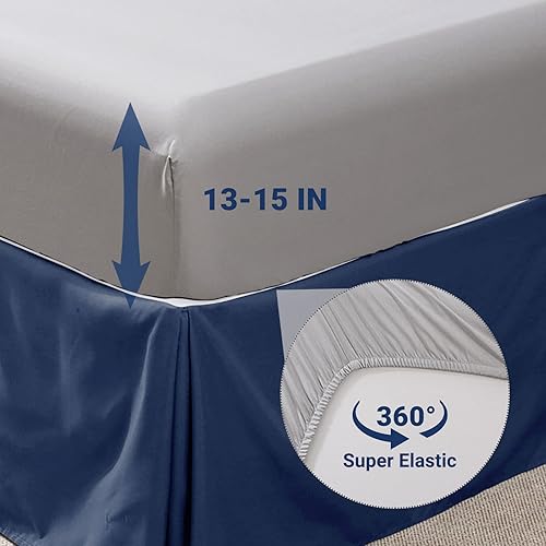 Miniatura 9 de JOLLYVOGUE - Juego de edredón Queen de 7 piezas, color azul marinogris, en una bolsa, con edredón, sábanas, fundas con volantes y fundas de almohada