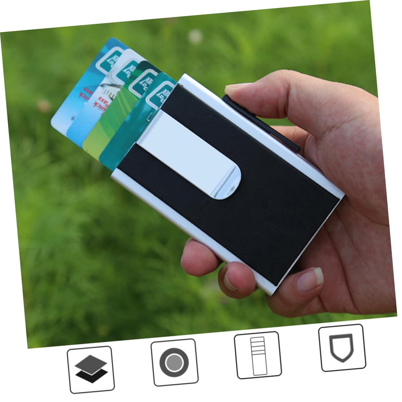 Baluue Stylish Anti-theft Aluminum Alloy Wallet Credit Cards Holder Degaussing Brush for Dad Husband Son