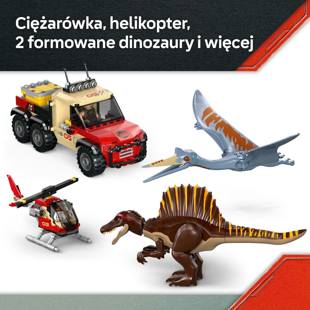 LEGO Jurassic World Powietrzna misja z kecalkoatlem i spinozaurem, figurki dinozaurów, interaktywna zabawka dla dziecka, zestaw dla 8-latka, pomysł na prezent dla chłopca i dziewczynki 76976