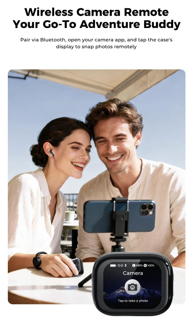 HTC Auricolari wireless NE68 con custodia touchscreen, Bluetooth 6.0, nero | Custodia di ricarica touchscreen a colori con supporto per la traduzione