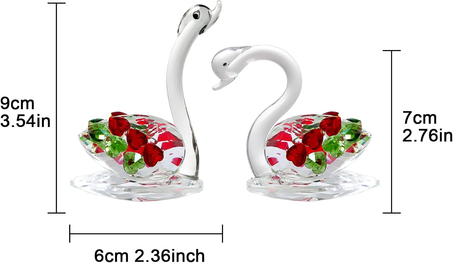 Adorno De Cisne De Cristal Para Decoración, 15x10x8 Cm, Varios Colores, Elegante Y Brillante