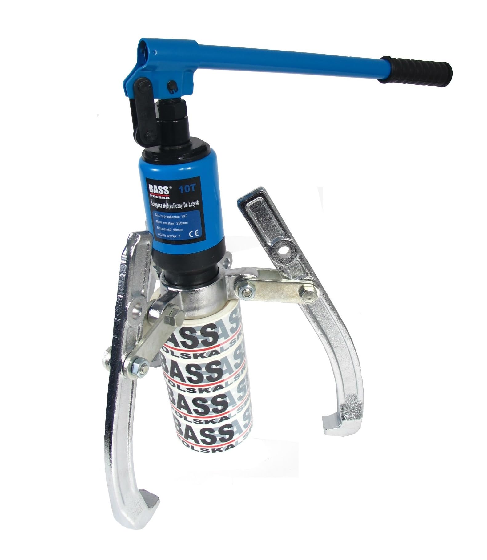 BASS POLSKA Ściągacz hydrauliczny 10T, 2-ramienny/3-ramienny, rozpiętość 250 mm, profesjonalny zestaw ściągaczy łożysk do łożysk, kół pasowych, tulei i piast