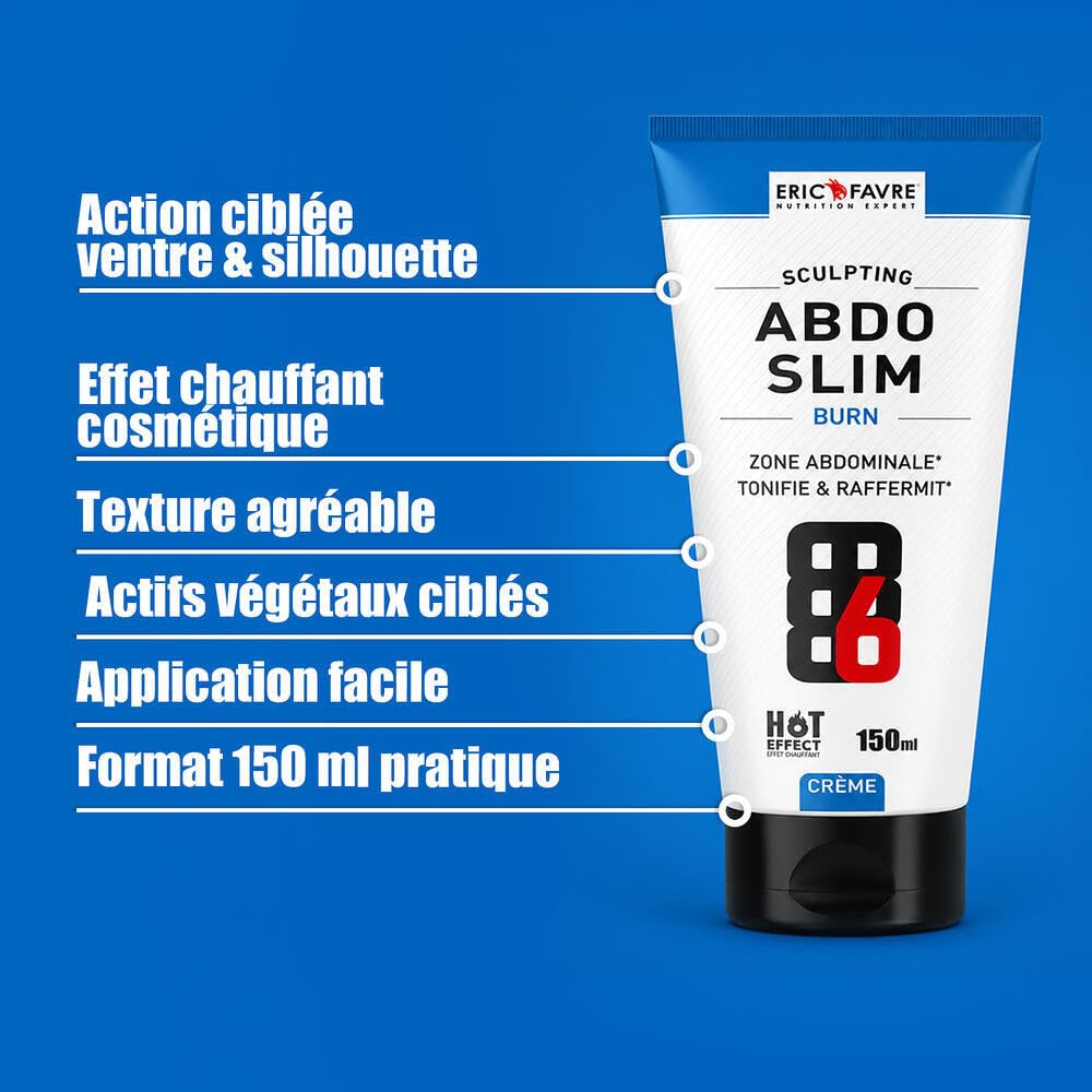 CREME MINCEUR Abdos Slim - Tonifie, Sculpte Le Ventre - Peut Etre Utilisée Sur D'autres Zones à Affiner : Cuisses, Bras, Hanches - Tube 150ml - Eric Favre