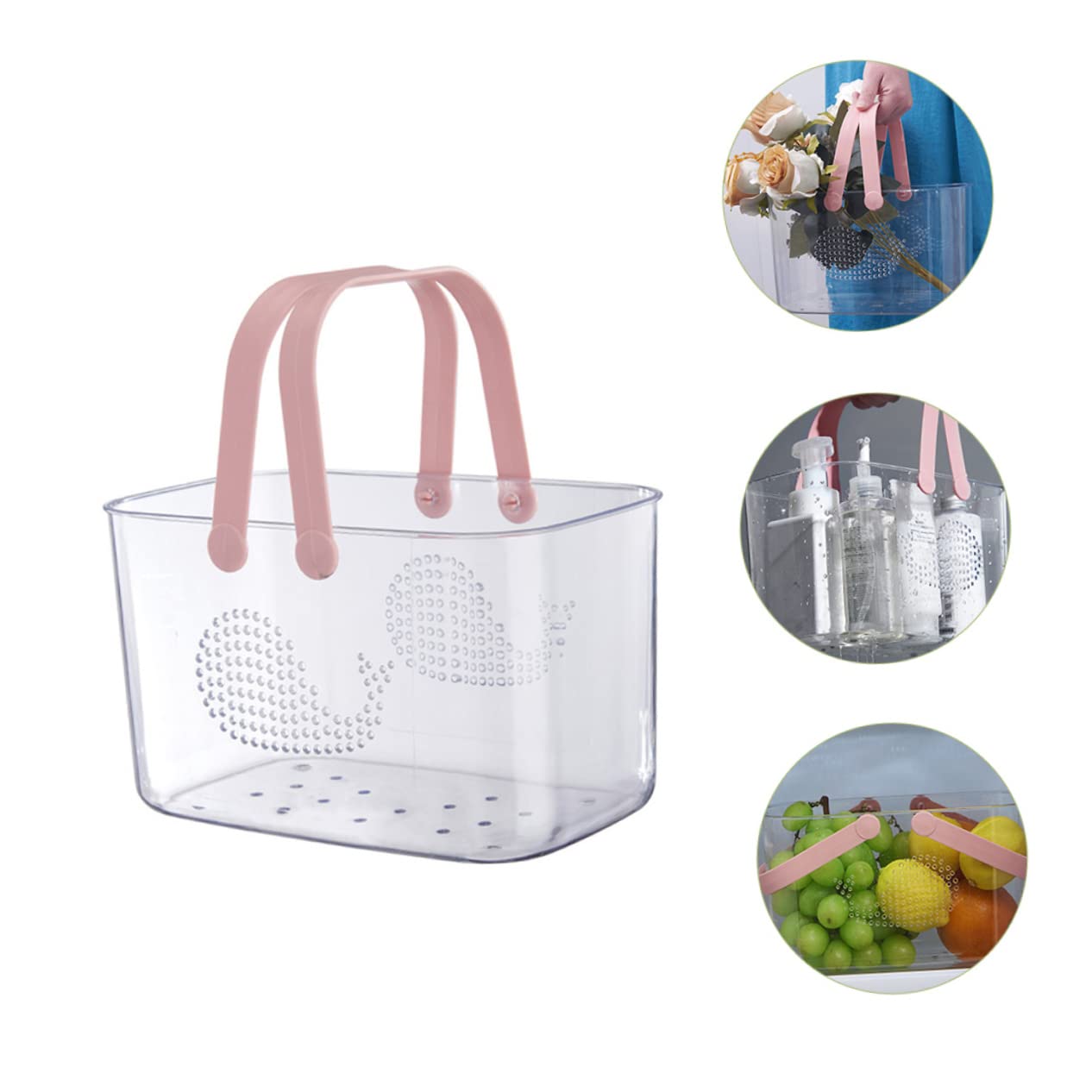 Beavorty Cesta de Ducha Portátil Transparente de Plástico Rosa con Asa | Gran Capacidad, Base Estable sobre Superficie Plana, para Baño y Salón