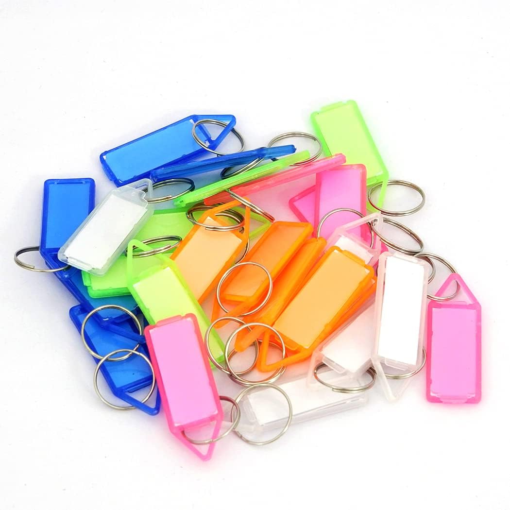 PACK OF 50 Multicolor Keyring & Keychain with Name Tag Labels Plastic Multicolor Assorted Keychain with Two Side Id Label and Split Ring for Office, Home Key-image-10