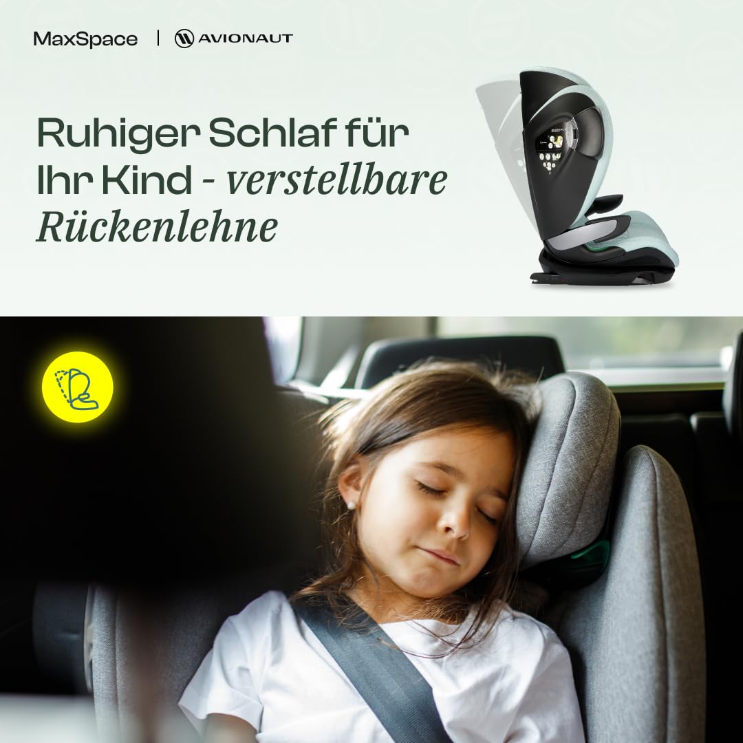 Avionaut MaxSpace AirFlow Comfort System+ Kindersitz 100–150 cm – ergonomisch, sicher & bequem – mit verstellbarer Rückenlehne – ideal zum Schlafen und für lange Autofahrten (Grey)