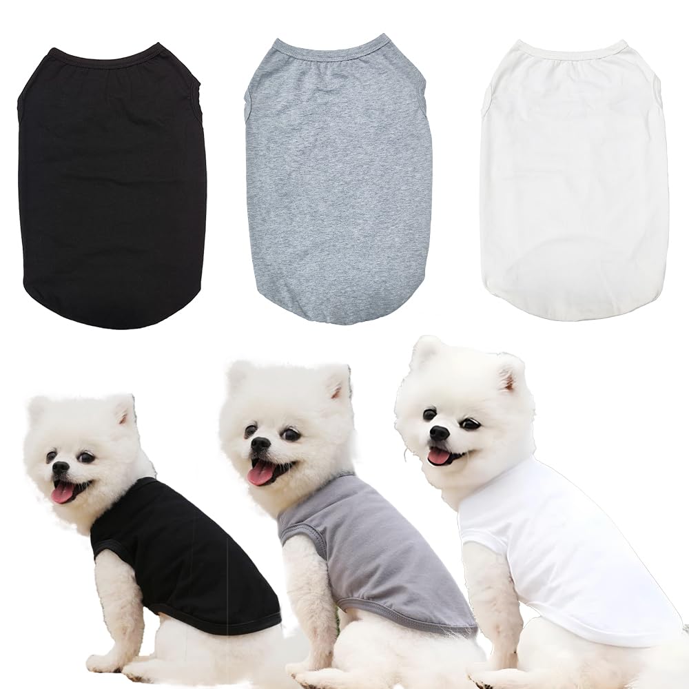 3 Pièces T-Shirt Vêtements d'été pour Chien, D'été T-Shirt en Coton Doux et Respirant sans Manches, pour Chiens et Chats de Petite (Noir, Blanc, Gris) (M)