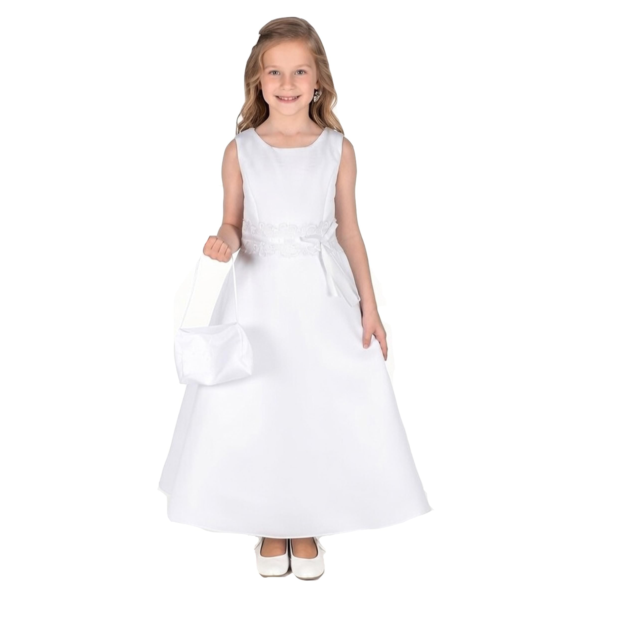 Cinda Girls Satin Holy Communion Dress with Handbag White 12-13 Years