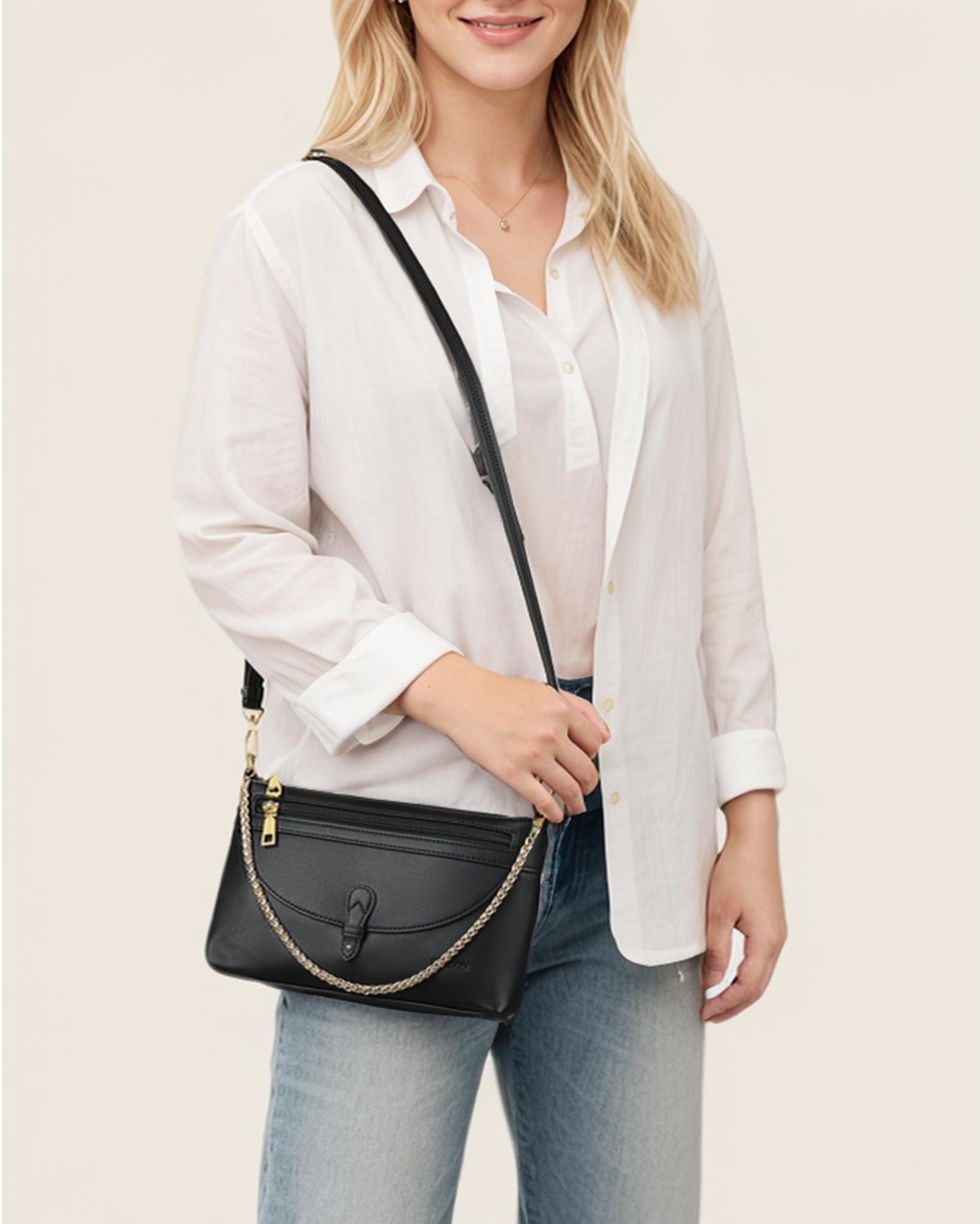 FADEON Wristlet Clutch Purses for Women,Vegan Leather Crossbody Bags Designer Women Wallet Purse with Chain Strap Black