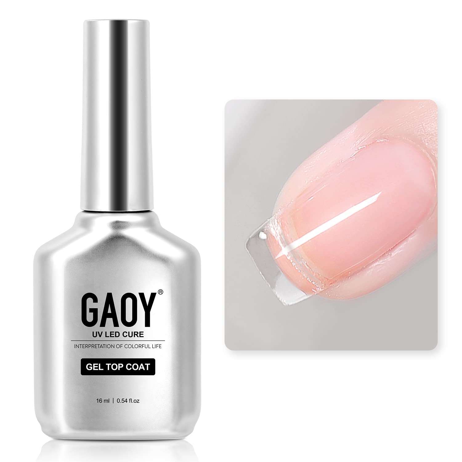 GAOY No Wipe Gel Top Coat 16ml - High Gloss, Chip-Proof Finish for 4+ Week Lasting UV/LED Nail Polish Manicure DIY