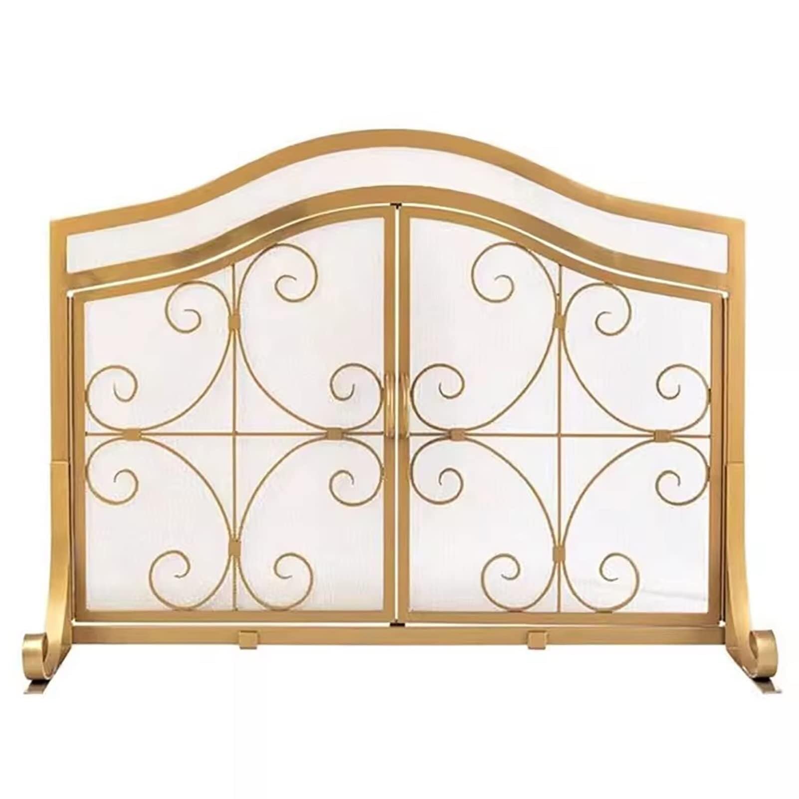 Parascintille per Camino Dorato, Schermo Parafiamma in Ferro con 2 Ante, Griglia Protettiva Antiscintilla per Camino a Legna, Stufa e Termocamino, Barriera di Sicurezza Freestanding per Interni(Black)