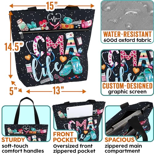 Image of 84hoods Large Waterproof Tote Bag with Pockets and Zipper for Work. Gift for Nurse. Shoulder Bag for Women.
