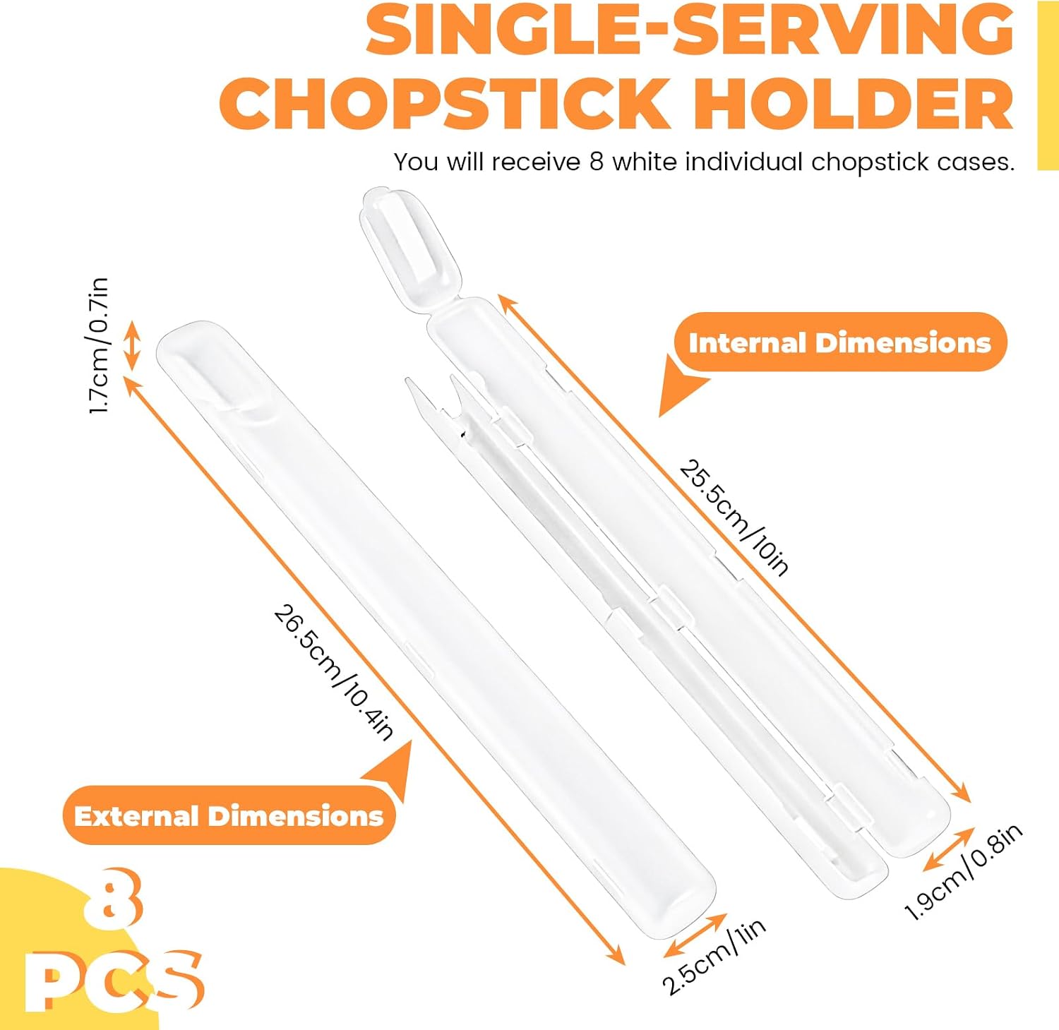 8 Pack Chopstick Case with Top & Side Opening, Travel Chopsticks Storage Holder Portable Plastic Straw Carrying Box Container for Reusable Utensil, 10.4 x 1in, Clear