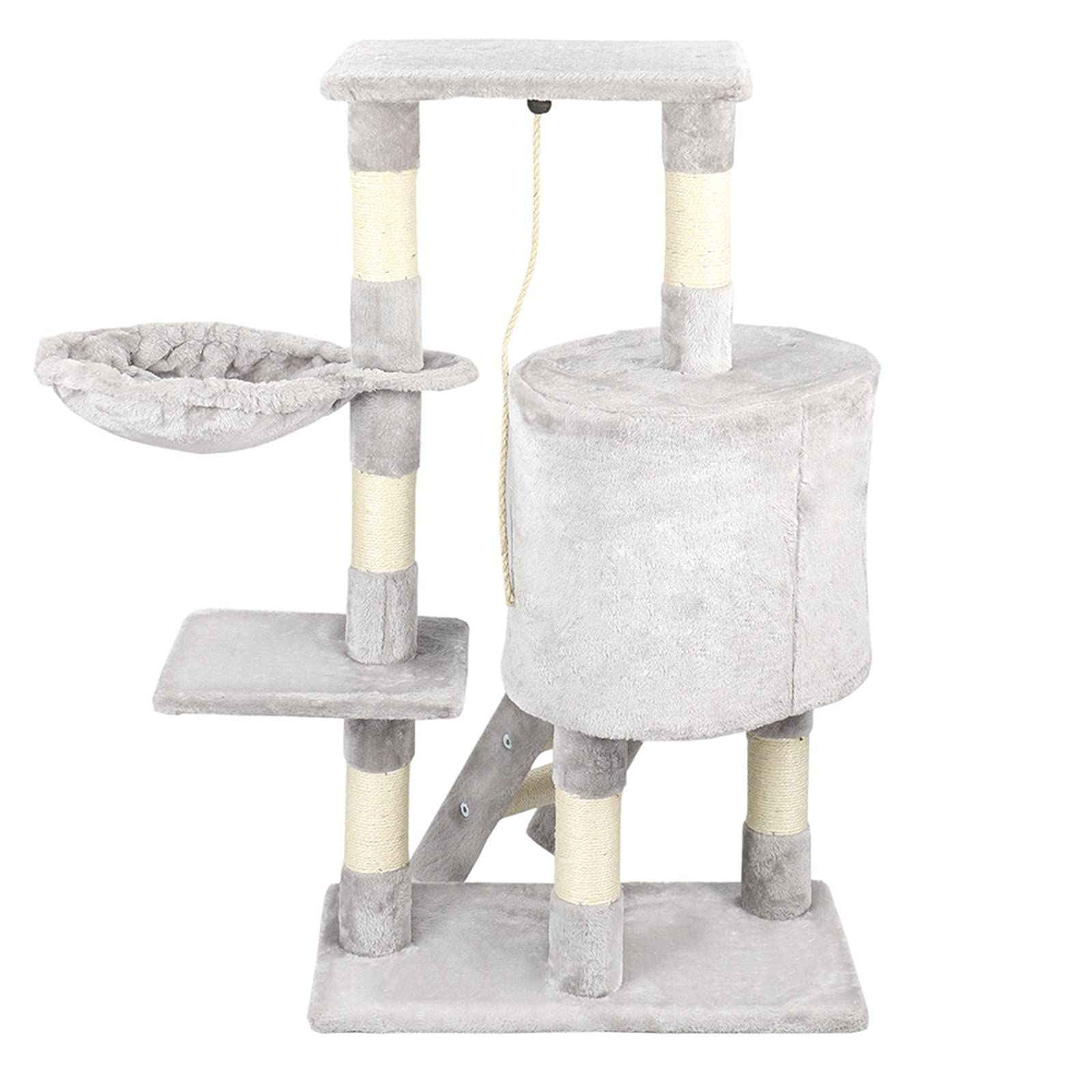 Árbol rascador para gatos, altura de 96 cm, con cuevas, superficies de descanso, escaleras y troncos de sisal, estable (C-gris)
