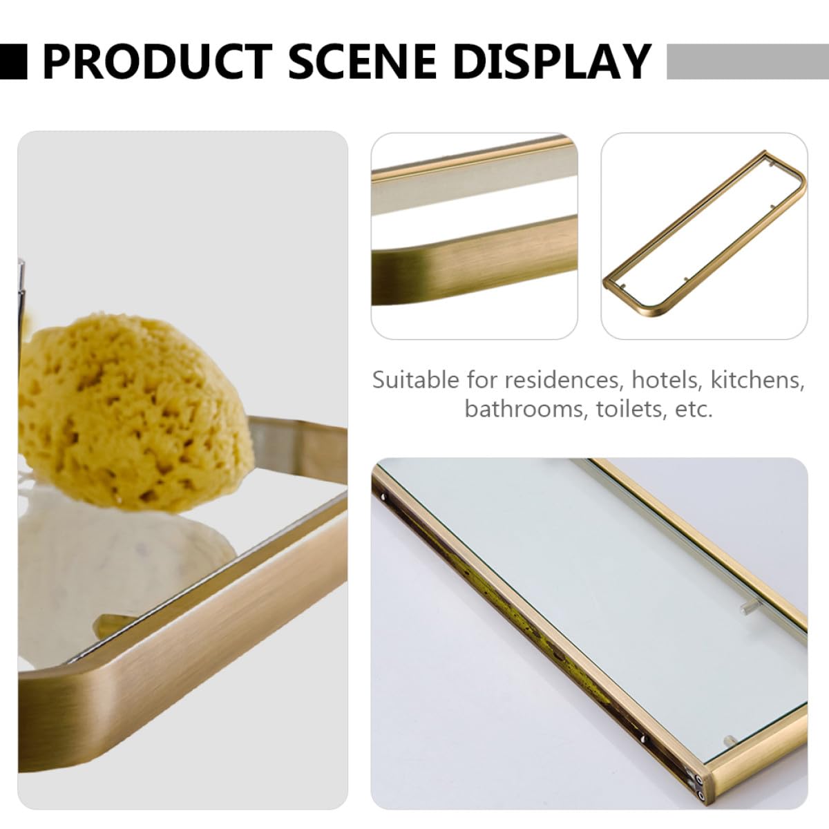DOITOOL Estante de Pared para Baño de Latón Antiguo 50 Cm Superficie de Vidrio Estante de Almacenamiento para Ducha y Champú para Organizar Productos de Higiene