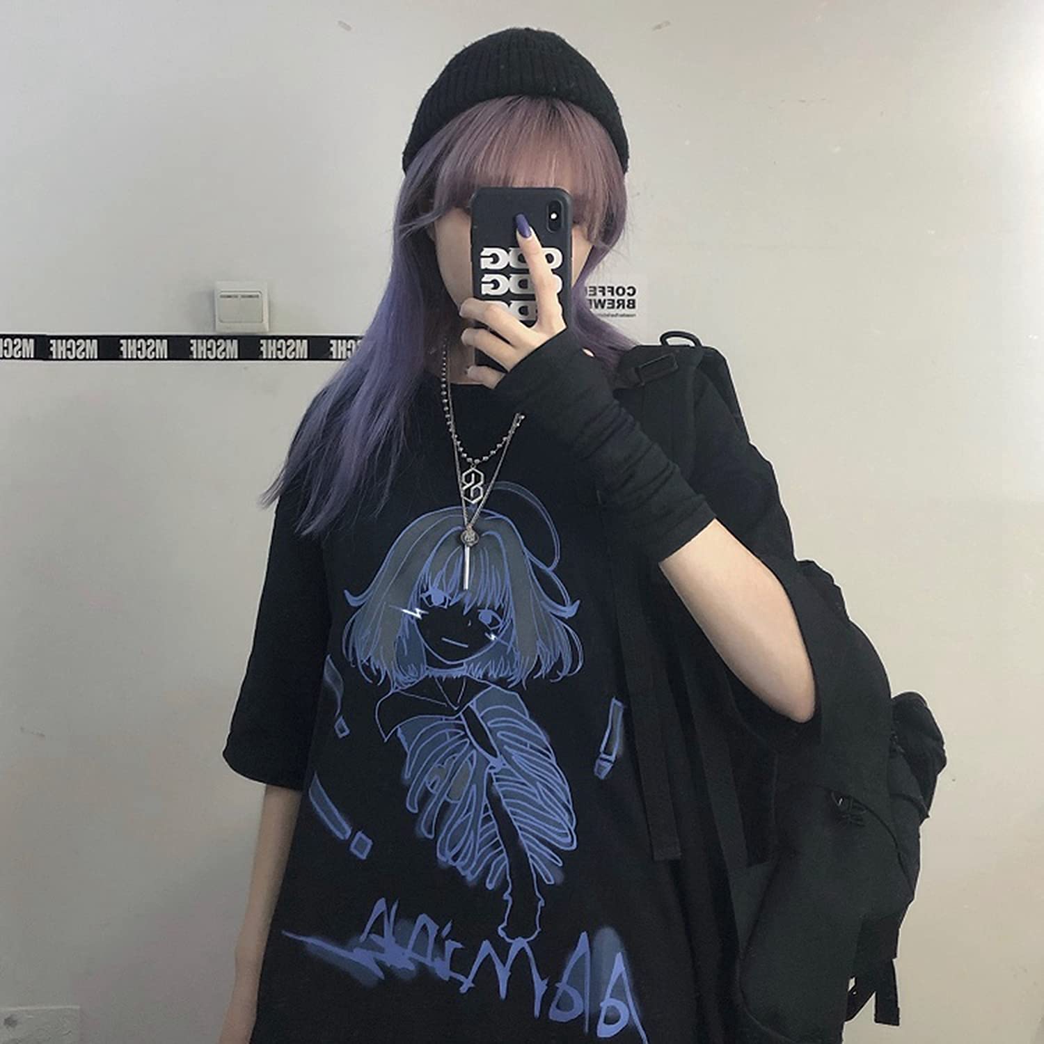 Women Summer Gothic T-Shirt Anime Aesthetic Print Harajuku Fashion Casual Tops: X-Large Black2