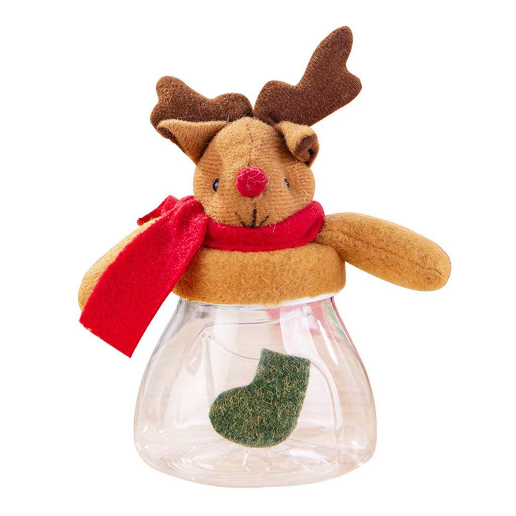 Cute Candy Jar Christmas Candy Storage Can Decor for Home Gift Biscuits Food Storage Container, Preserving Plastic Box Canister Gift Jar with Plush Doll Lid, Gift Bottle Holder Xmas Party Decor (C)